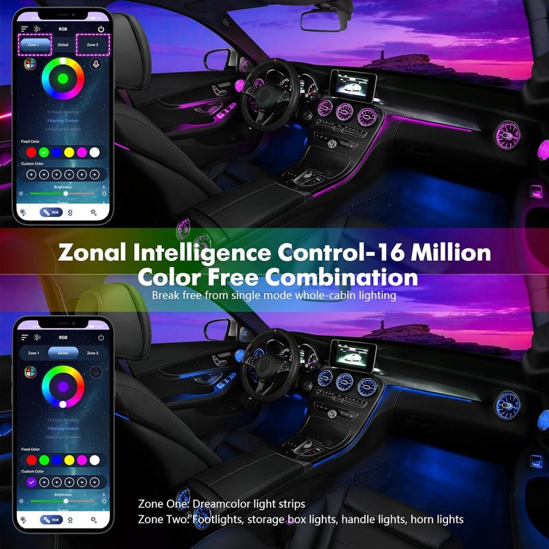 WEBUPAR New Version Dreamcolor Acrylic Interior Car Lights 6 in 1 RGB LED Strip Lights with APP Control Zoned Control System 252 Color Modes DIY Fiber Optic Ambient Lighting Kits Music Car Neon Lights - Image 2